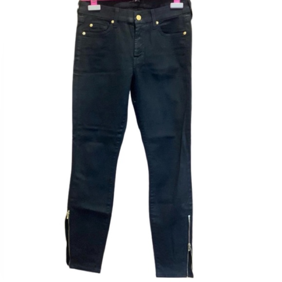 7 for all mankind black coated stretch jeans with zipper detail at ankle… - Picture 3 of 7